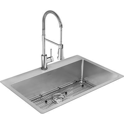 18 Gauge Stainless Steel 33'' x 22'' x 9'' Double Bowl Dual Mount Kitchen Sink Kit with Faucet by Elkay