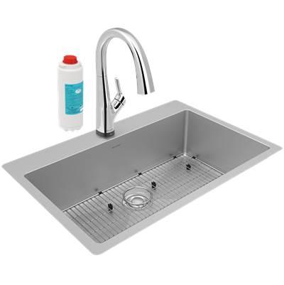 Crosstown 18 Gauge Stainless Steel 33'' x 22'' x 9'', Single Bowl Dual Mount Sink Kit with Filtered Faucet by Elkay