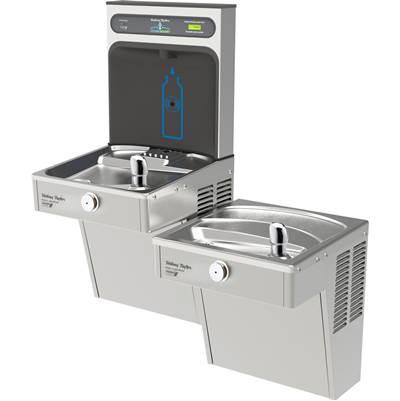 Halsey Taylor HydroBoost Bottle Filling Station, & Bi-Level Vandal-Resistant Cooler, High Efficiency Filtered 8 GPH Stainless by Elkay