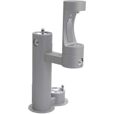 Outdoor ezH2O Lower Bottle Filling Station Bi-Level Pedestal, with Pet Station Non-Filtered NonRefrige Freeze Resistant Gray