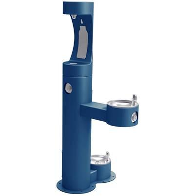 Outdoor ezH2O Upper Bottle Filling Station Bi-Level Pedestal, with Pet Station Non-Filtered NonRefrige Freeze Resistant Blue