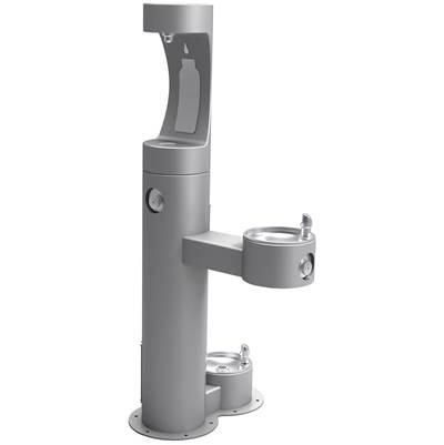 Outdoor ezH2O Upper Bottle Filling Station Bi-Level Pedestal, with Pet Station Non-Filtered NonRefrige Freeze Resistant Gray by Elkay