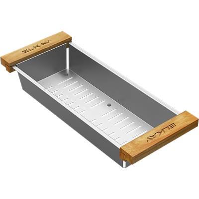 CROSSTOWN STAINLESS STEEL WOOD HANDLE 6.75'' x 16.775'' x 3.1'' COLANDER