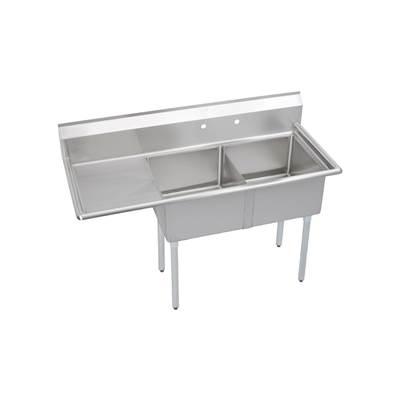 2 Compartment Sink, 59X24 OA, 18X18 Bowl, 12 Deep, Left 18'' DB, SS Legs, 16 GA 300 Series SS, NSF by Elkay
