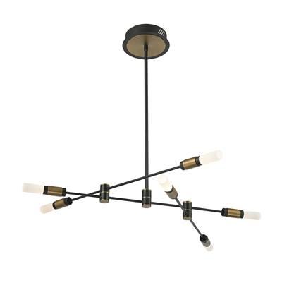 Albany, Chandelier, 6-Light, 32'', Brass-Black Mix, White Acrylic