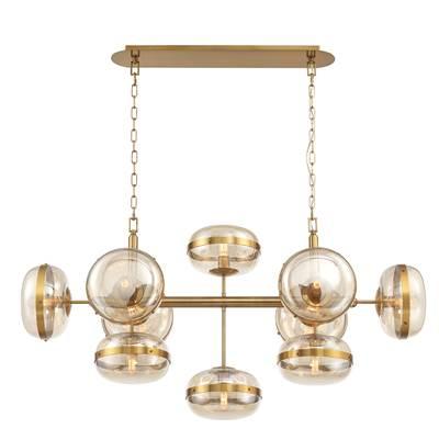 Nottingham, Chandelier, 10-Light, 54'', Antique Brass, Amber Glass