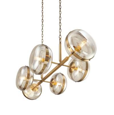 Nottingham, Chandelier, 6-Light, 43'', Antique Brass, Amber Glass