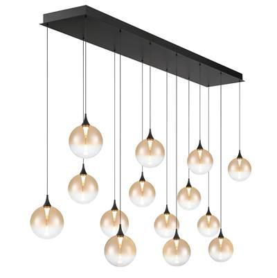 Iissa, Chandelier, 14-Light, 72'', Matte Black, Amber Glass by Eurofase
