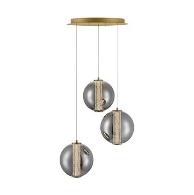 Atomo, Chandelier, 3-Light, 21'', Gold, Smoked Glass by Eurofase