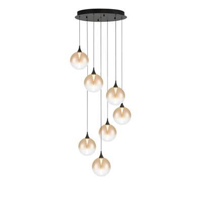 Iissa, Chandelier, 7-Light, 21'', Matte Black, Amber Glass by Eurofase