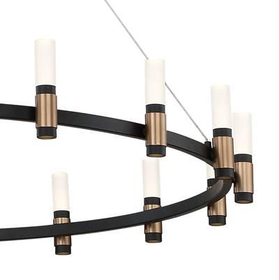 Albany, Chandelier, 12-Light, 32'', Brass-Black Mix, White Acrylic