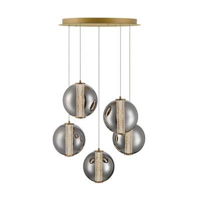 Atomo, Chandelier, 5-Light, 26'', Gold, Smoked Glass by Eurofase
