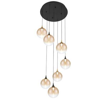Iissa, Chandelier, 7-Light, 21'', Gold-Black Mix, Amber Glass by Eurofase