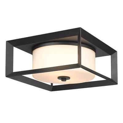 Golden Lighting Smyth 2-light Outdoor Ceiling in Natural Black and Opal Glass by Golden Lighting