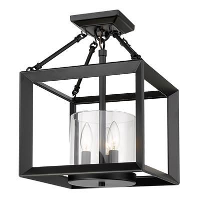 Golden Lighting Smyth 3-light 17''H Semi-Flush Mount in Matte Black and Clear Glass by Golden Lighting