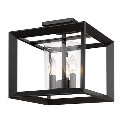 Golden Lighting Smyth 3-light 12''H Semi-Flush Mount in Matte Black and Clear Glass by Golden Lighting