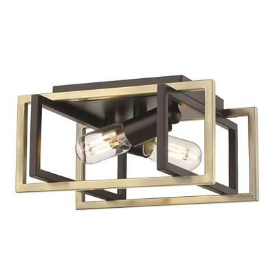 Golden Lighting Tribeca 2-light Flush Mount in Matte Black and Aged Brass Accents