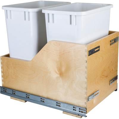 Double 35 Quart Bottom-Mount Soft-close Trashcan Pullout for Door Mounting, Includes Two White Cans