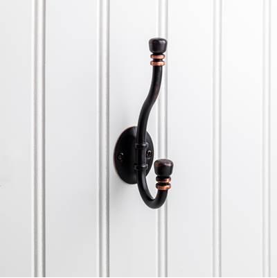 5-3/16'' Brushed Oil Rubbed Bronze Ringed Contemporary Double Prong Wall Mounted Hook by Hardware Resources