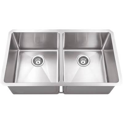 32'' L x 19'' W x 10'' D Undermount 16 Gauge Handmade Stainless Steel 50/50 Double Bowl Sink by Hardware Resources
