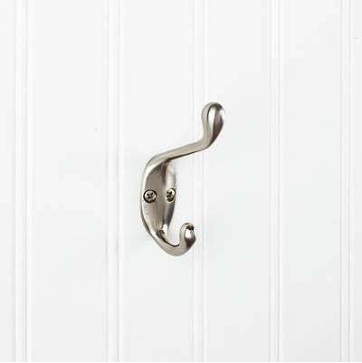 3-3/8'' Satin Nickel Small Transitional Double Prong Wall Mounted Hook by Hardware Resources