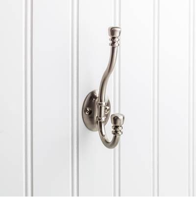 5-3/16'' Satin Nickel Ringed Contemporary Double Prong Wall Mounted Hook