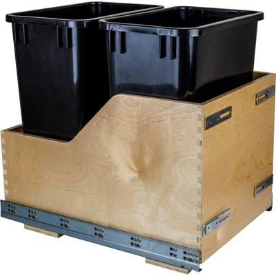 Double 35 Quart Bottom-Mount Soft-close Trashcan Pullout for Door Mounting, Includes Two Black Cans by Hardware Resources