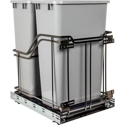 Double 50 Quart Black Nickel STORAGE WITH STYLE  Metal Soft-close Trashcan Pullout