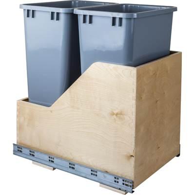 Double 50 Quart Wood Bottom-Mount Soft-close Trashcan Rollout for Hinged Doors, Includes Grey Cans by Hardware Resources