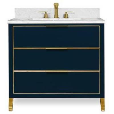 Muse Vanity Cabinet 36-in, Navy Blue with Satin Brass by Icera
