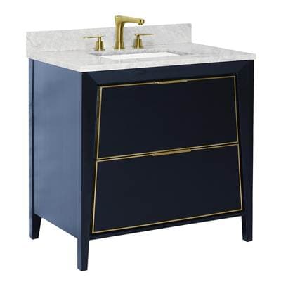 Icera Canto Vanity Cabinet, 36-in Matte White W Satin Brass - Matte White with Satin Brass