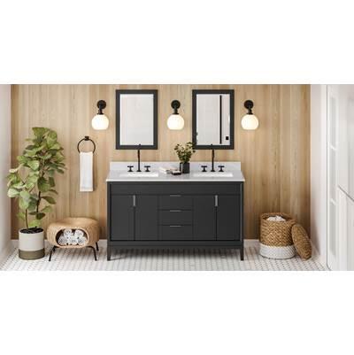 60'' Black Theodora Vanity, Double Bowl, White Carrara Marble Vanity Top, Two Undermount Rectangle Bowls by Jeffrey Alexander