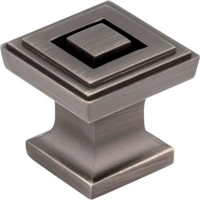 1'' Overall Length Brushed Pewter Square Delmar Cabinet Knob by Jeffrey Alexander
