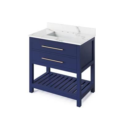 36'' Hale Blue Wavecrest Vanity, Calacatta Vienna Quartz Vanity Top, undermount rectangle bowl by Jeffrey Alexander