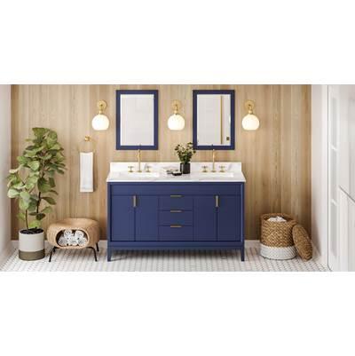 60'' Hale Blue Theodora Vanity, Double Bowl, Calacatta Vienna Quartz Vanity Top, Two Undermount Rectangle Bowls by Jeffrey Alexander