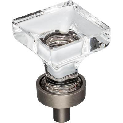 1'' Overall Length Brushed Pewter Square Glass Harlow Cabinet Knob by Jeffrey Alexander