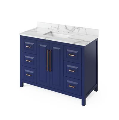 48'' Hale Blue Cade Vanity, Calacatta Vienna Quartz Vanity Top, undermount rectangle bowl by Jeffrey Alexander