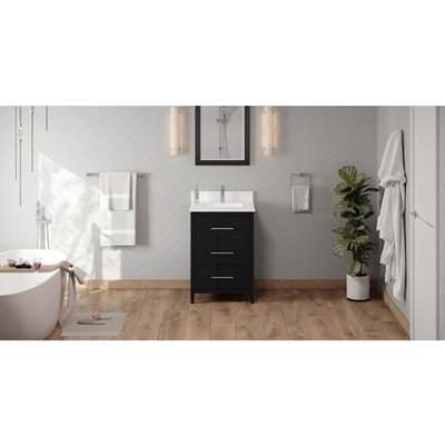 24'' Black Katara Vanity, White Quartz Vanity Top, Undermount Rectangle Bowl