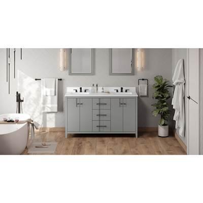 60'' Grey Katara Vanity, Double Bowl, White Quartz Vanity Top, Two Undermount Rectangle Bowls by Jeffrey Alexander