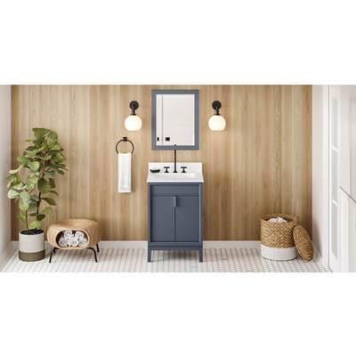 24'' Blue Steel Theodora Vanity, White Quartz Vanity Top, Undermount Rectangle Bowl