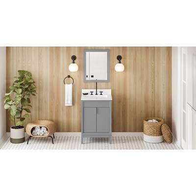 24'' Grey Theodora Vanity, White Quartz Vanity Top, Undermount Rectangle Bowl