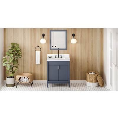 30'' Blue Steel Theodora Vanity, White Quartz Vanity Top, Undermount Rectangle Bowl