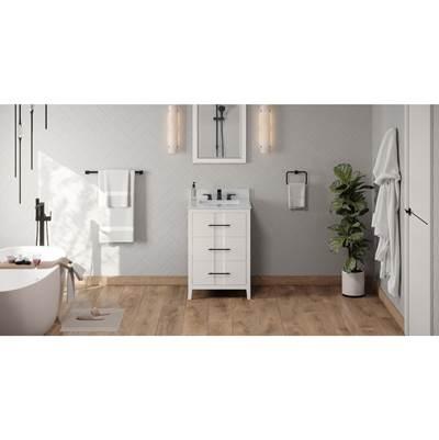 24'' White Katara Vanity, White Carrara Marble Vanity Top, Undermount Rectangle Bowl