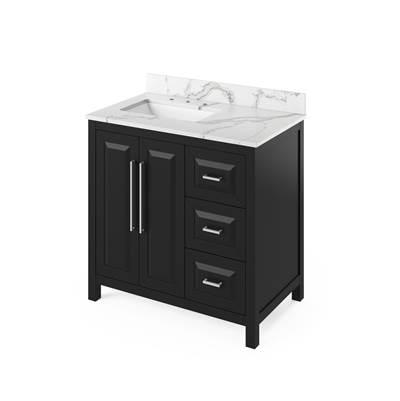 36'' Black Cade Vanity, left offset, Calacatta Vienna Quartz Vanity Top, undermount rectangle bowl