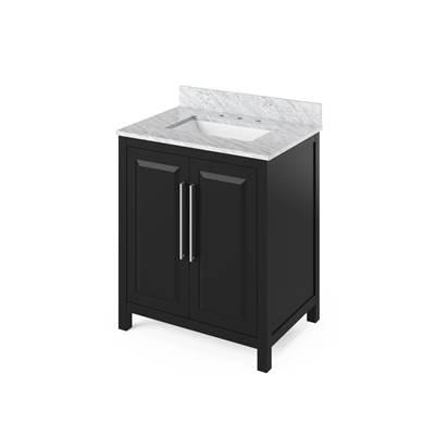 30'' Black Cade Vanity, White Carrara Marble Vanity Top, undermount rectangle bowl