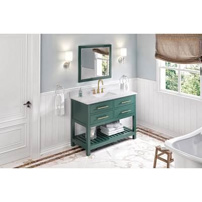 48'' Forest Green Wavecrest Vanity, White Carrara Marble Vanity Top, undermount rectangle bowl by Jeffrey Alexander
