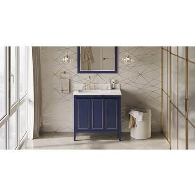 36'' Hale Blue Percival Vanity, Left Offset, Calacatta Vienna Quartz Vanity Top, Undermount Rectangle Bowl by Jeffrey Alexander