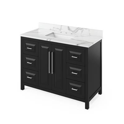 48'' Black Cade Vanity, Calacatta Vienna Quartz Vanity Top, undermount rectangle bowl by Jeffrey Alexander