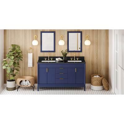 60'' Hale Blue Theodora Vanity, Double Bowl, Black Granite Vanity Top, Two Undermount Rectangle Bowls by Jeffrey Alexander