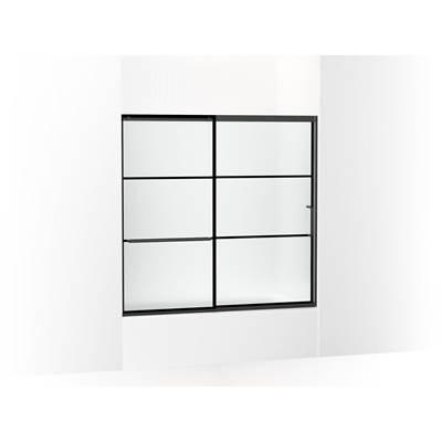 Elate Sliding bath door, 56-3/4'' H x 56-1/4 - 59-5/8'' W with heavy 5/16'' thick Frosted glass with rectangular grille pattern